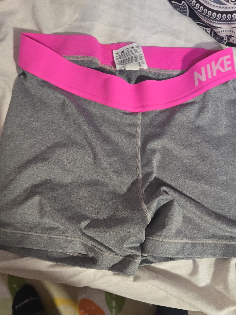 Nike Gray Bike Shorts with Hot Pink Waistband